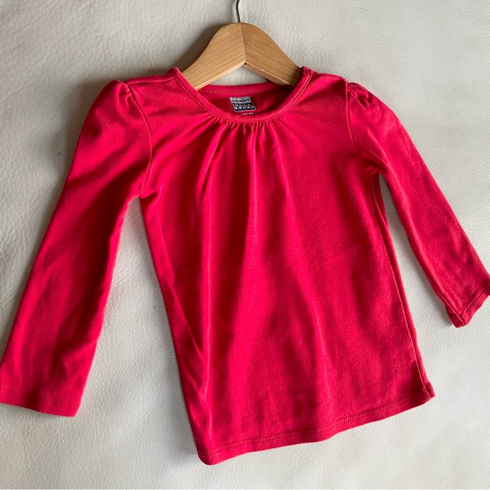 10/$35💥Bright Red Gathered Neck Long-Sleeve Shirt, Puff Sleeve, 100% Cotton